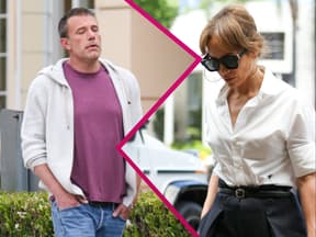 Ben Affleck und Jennifer Lopez schauen zu Boden 