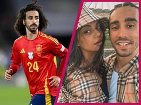 Marc Cucurella bei einem Spiel und mit seiner Freundin Claudia Rodriguez