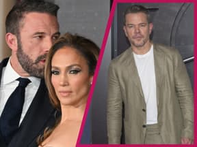 Ben Affleck küsst Jennifer Lopez Kopf mit Matt Damon daneben