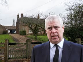 Foto-Kollage von Andrew Mountbatten Windsor vor der Mash Farm Foto-Kollage von Andrew Mountbatten Windsor vor der Mash Farm