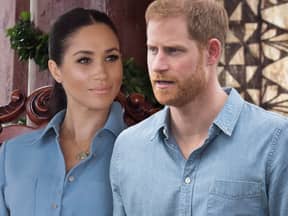 Collage von Prinz Harry und Meghan Markle, beide schauen ernst