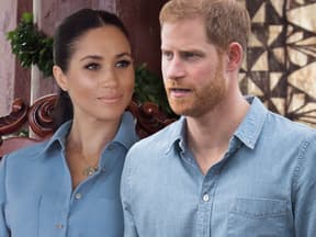 Collage von Prinz Harry und Meghan Markle, beide schauen ernst