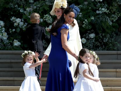 Herzogin Kate, Prinzessin Charlotte, Jessica Mulroney und Ivy Mulroney bei der royalen Hochzeit von Harry & Meghan 