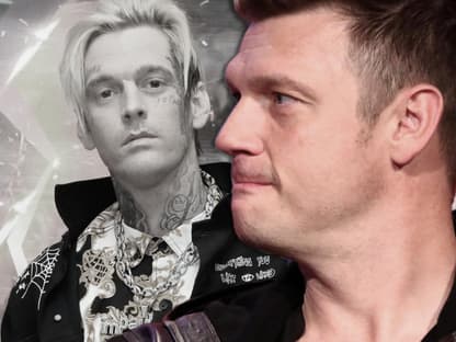 Nick Carter guckt ernst und Aaron Carter in die Kamera, Collage