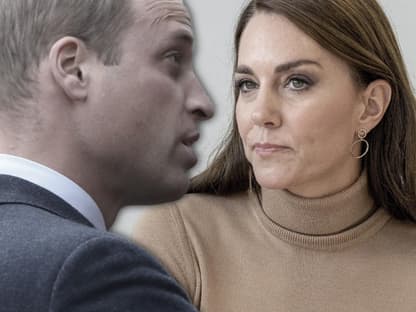 Prinz William und Prinzessin Kate schauen sich ernst an, Collage