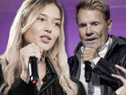 Jill Lange mit Mikrofon bei DSDS, Dieter Bohlen mit Mikrofon