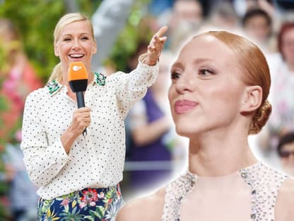 Collage Andrea Kiewel beim Fernsehgarten und Anna Ermakova