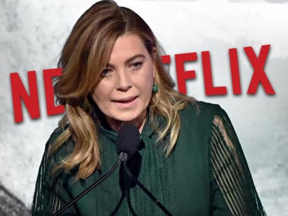 Ellen Pompeo mit Netflix-Logo im Hintergrund