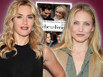 Kate Winslet und Cameron Diaz vor "Liebe braucht keine Ferien"-Poster