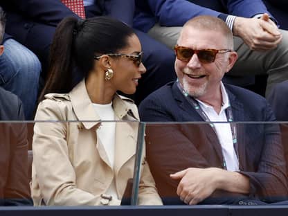 Lilian de Carvalho Monteiro und Boris Becker lachen