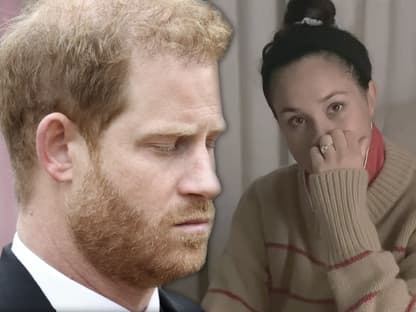 Prinz Harry und Herzogin Meghan schauen ernst und traurig