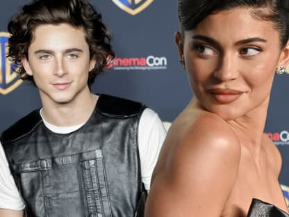 Timothée Chalamet und Kylie Jenner lächeln