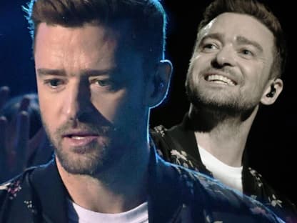 Justin Timberlake sieht enttäuscht aus, im Hintergrund ein lächelndes Bild von ihm