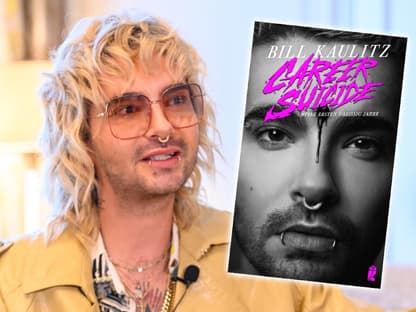 Fotomontage: Bill Kaulitz neben Buchcover Career Suicide