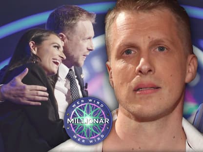 Oliver Pocher ernst - Im Hintergrund mit Amira Pocher beim "Prominenten Special" von "Wer wird Millionär?"