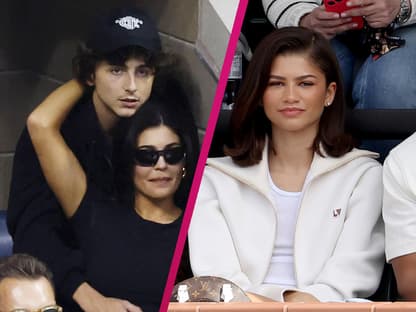 Kylie Jenner umklammert Timothée Chalamet, daneben ein Bild von Zendaya