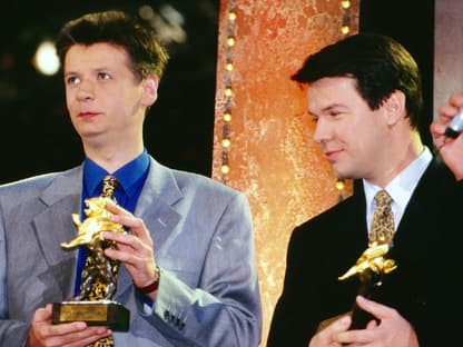 Günther Jauch und Peter Kloeppel bei der Verleihung des Goldenen Löwens im Jahr 1996