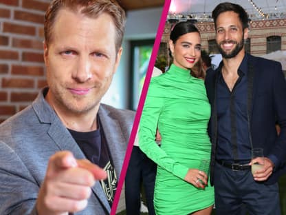 Oliver Pocher mit Zeigefinger, Amira Aly posiert mit Bruder Hima