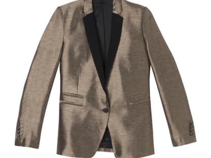 Glänzender Blazer mit schwarzem Revers von The Kooples, ca. 365 Euro