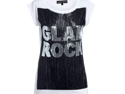 Glam-Rock: T-Shirt mit Pailletten-Schriftzug von Amor & Psyche, ca. 190 Euro 