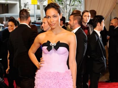 Rosario Dawson strahlte in die Kameras. Ihr rosafarbenes Bustier-Kleid von Biambattista Valli war allerdings ein wenig fragwürdig