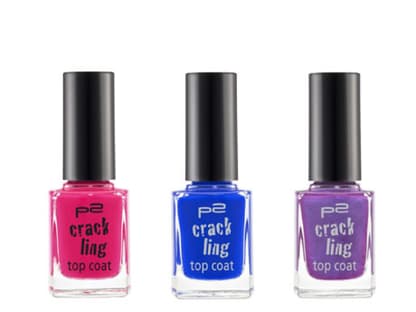 Ab sofort wird gecrackelt! Wer seinen Nägeln ein spannendes Make-over verleihen möchte, bedient sich am besten an diesen Effekt-Überlacken in knalligen Farben. "Crackling Top Coat! von P2, 11 ml ca. 2 Euro