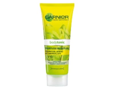 Mit Algen gegen Dellen: "Body Tonic 
Figurpflegend Cellulite-Gel" von Garnier, 200 ml ca. 10 Euro 