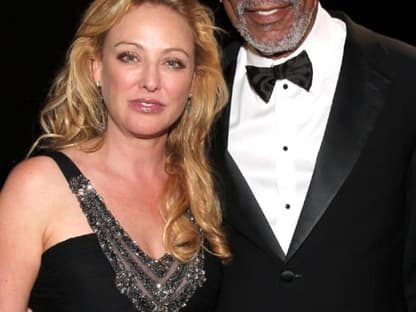 Schauspielerin Virginia Madsen und Morgan Freeman posieren gemeinsam für die Kameras