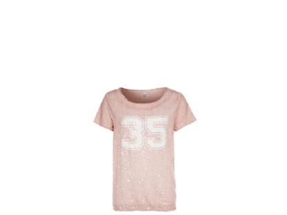 Glamourfaktor: nude farbendes Print T-shirt mit funkelnden Paillleten von Saint Tropez, jetzt 21 Euro