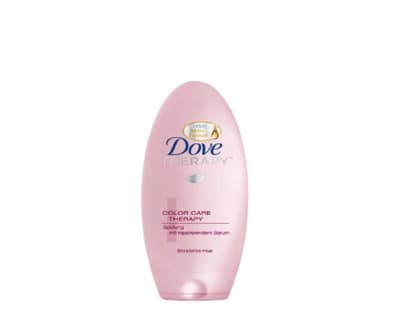 Glättet die aufgeraute Schuppenschicht mit reichhaltigen Seren: "Color Care Therapy Spülung Blondiertes Haar" von Dove, 200 ml ca. 3 Euro  
