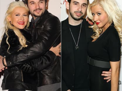 Christina Aguilera ist auch ganz typtreu. Ein dunkelhaariger, leicht verwaschener Normalo mit Drei-Tage-Bart. Die Ehe mit Jordan Bratman (rechts) ging leider in die Brüche. Nun ist sie mit Matt Ruttler liiert. Vielleicht, damit Sohn Max die Umstellung nicht bemerkt?