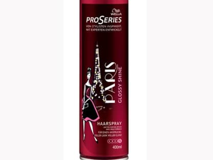 Um so glänzendes Haar zu bekommen wie die Schauspielerin, kann man ganz easy mit einem Glanzspray nachhelfen. "Paris Glossy Shine Haarspray" von Wella ProSeries, 400 ml ca. 4 Euro