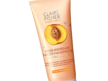 Hände & Füße:  Feuchtigkeitspflege im Schlaf: "Regenerierende Nacht- Handpflege mit Pfirsich" von Claire Fisher, 60 ml ca. 4 Euro  