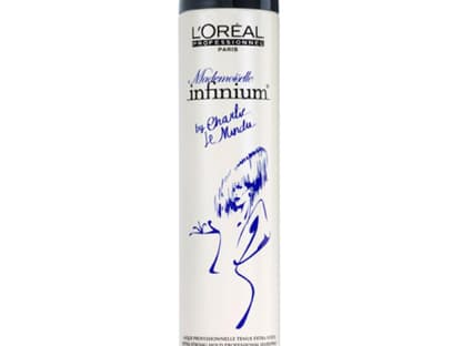  Haben wollen! Charlie Le Mindu, der Haarstylist von   Lady Gaga hat mit L'oréal zusammengearbeitet. Das Ergebnis ist dieses   stylische Haarspray für starken Halt mit einem seiner Entwürfe aus der   Sommerkollektion 2012.  âMademoisselle Infinium by Charlie Le Mindu" von   L'oreal Professionnel, 300 ml ca. 11 Euro