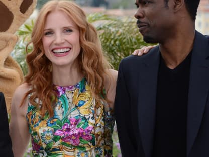 Schauspielerin Jessica Chastain und Chris Rock, um "Madagascar 3" in Cannes vorzustellen