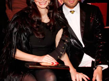 Die frisch getrennte Shermine Shahrivar und Designer André Borchers bei bei der Guido Maria Kretschmer Fashion Show