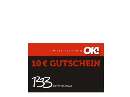 Gratis! NUR IN OK! 
Ihr Shopping-Gutschein über 10 Euro! Auf dem Titel dieser Ausgabe klebt eine Shopping-Card, mit der Sie einmalig 10 Euro Rabatt auf die limitierte OK!-Kollektion von Betty Barclay erhalten, wenn der Gesamtwert Ihres Einkaufs mindestens 100 Euro beträgt. Einlösbar in allen teilnehmenden Stores von Betty Barclay oder unter www.bettybarclay.de

