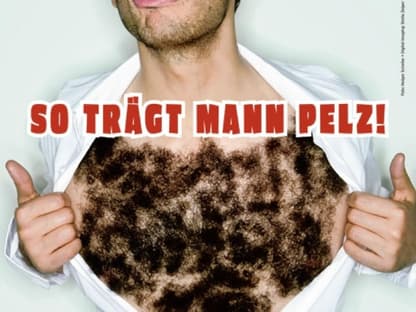 "So trägt man Pelz" - Comedy-Star Kaya Yanar macht mit Humor Werbung. Kaya Yanar: "So trägt Mann Pelz!" Foto: PETA - Holger Scheibe