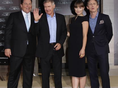 Das Team von "Cowboys & Aliens": Jon Favreau, Harrison Ford, Daniel Craig und Olivia Wilde