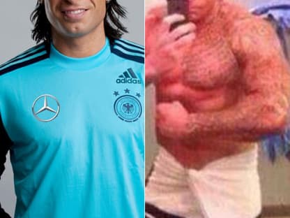 Links Tim Wiese 2011 für die deutsche Fußballnationalmannschaft, rechts auf dem Twitter-Foto, das für Wirbel sorgt