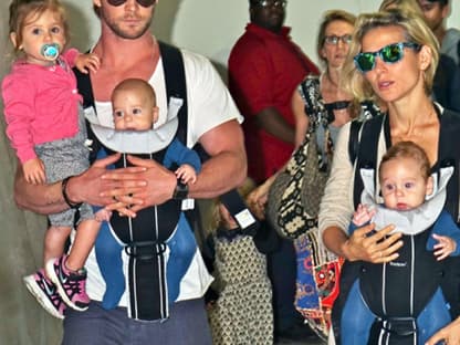 Christ Hemsworth und Elsa Pataky mit ihren Zwillingen und Töchterchen