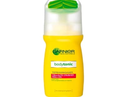 Koffein-Kick: Fördert die Durchblutung:
Bodytonic Tiefenwirksamer Cellulite Crusher Roll-On von Garnier, ca. 12 Euro