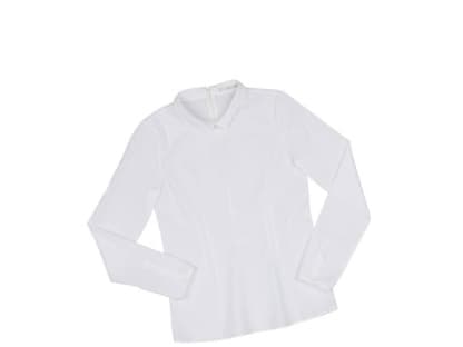 Ein Basic, das nie aus der Mode kommt: weiße Bluse mit Reißverschluss am Rücken von Cos, ca. 50 Euro