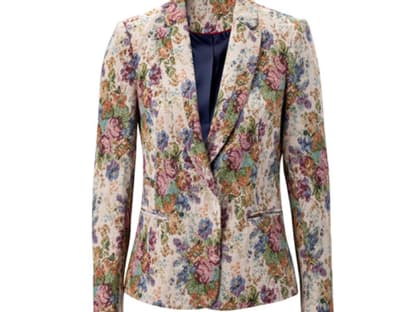 Heller Blazer mit floralem Muster von Stradivarius, ca. 50 Euro