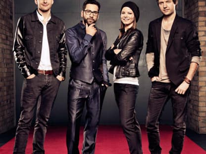 Sie stehen im Finale von "The Voice": Michael Lane, James Borges, Isabell Schmidt und Nick Howard (v.l.)