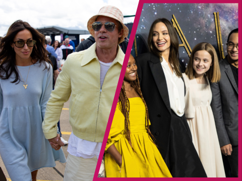 Brad Pitt mit Ines de Ramon - daneben Angelina Jolie mit den gemeinsamen Kindern