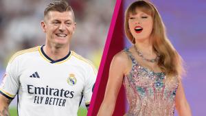Collage Toni Kroos und Taylor Swift lächeln