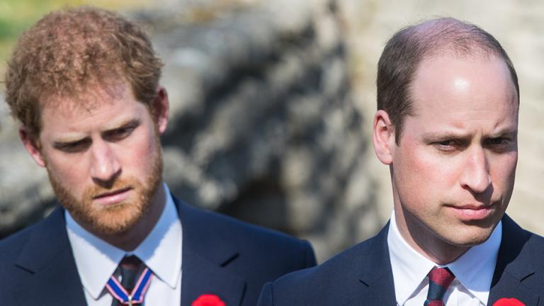 Prinz Harry und Prinz William schauen beide ernst